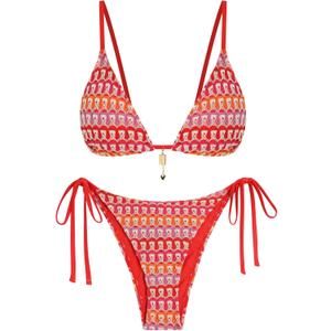 Zaful Crochet Bikini Sets for Women Cheeky Two Piece Bathing Suits Striped Brazilian High Cut Knit Swimsuit Tie for Vacation, L