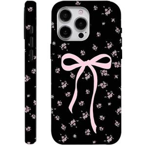 Case for iPhone 16 Pro [Compatible with MagSafe], Cute Pink Flower Bow Phone Case for Teen Girl Women Kids Scratch Resistant Shockproof