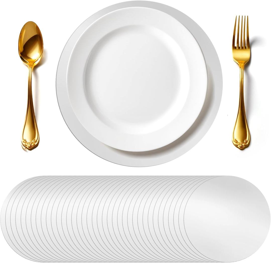 Mototo 120PCS Disposable Silver Charger Plates 11.5" Paper Placemats Doilies Round Paper Placemats Dinner Charger Plates Bulk Table Mats Guest Dinnerware Set for Christmas Wedding Restaurants Party