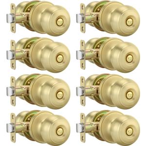 goldenwarm Gold Door Knobs Interior, 8 Pack Privacy Door Knobs Keyless Door Lock for Bedroom Bathroom Brushed Gold Door Knob Handles