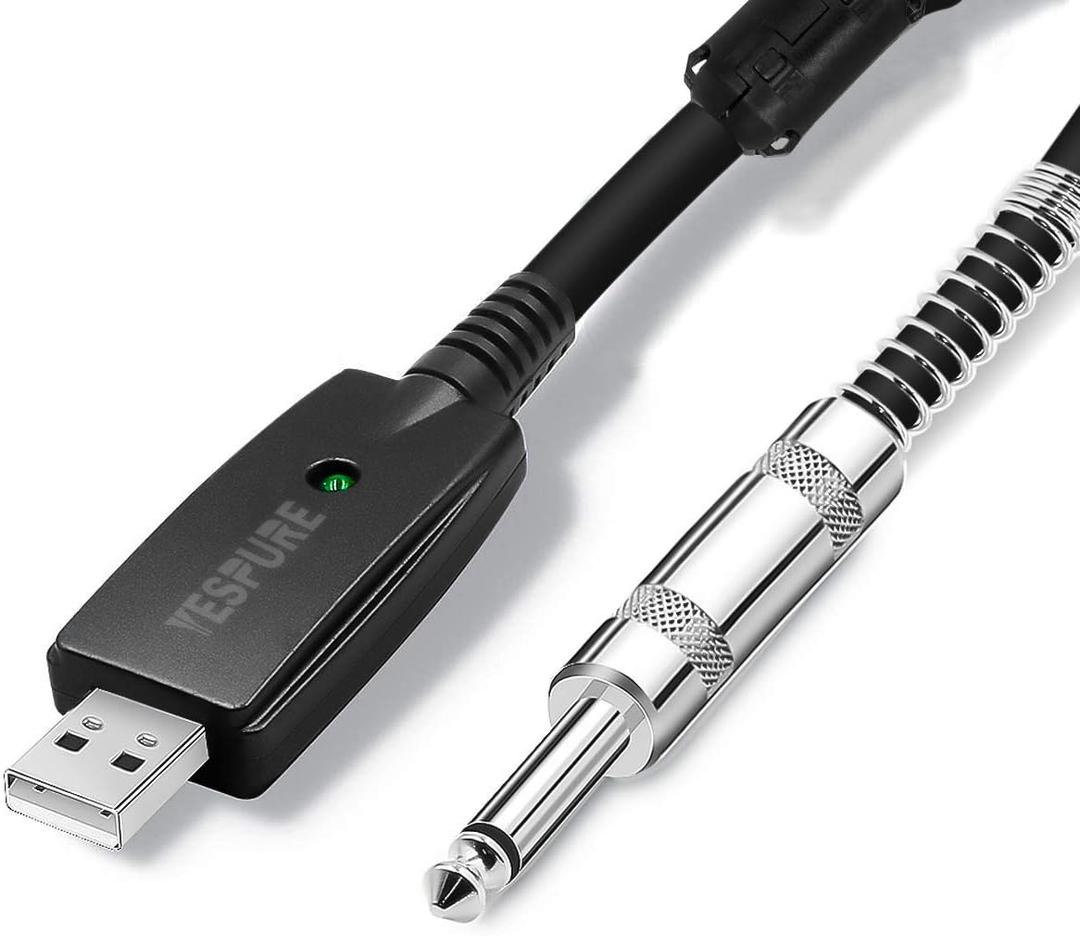 YESPURE USB Guitar Cable Connect Guitar to Pc for Musical Instruments USB Interface Male to 6.35mm 1/4" Ts Electric Guitar Connector Instrument Cable for Recording 2.8m/9.2ft (Black)