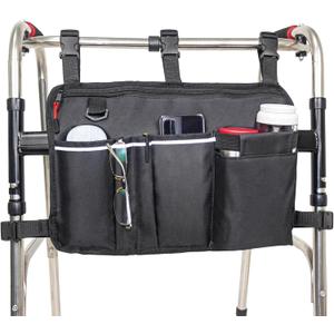 Walker Bag Walker Basket for Folding Walker with Cup Holder, Rollator Organizer Storage Pouch Universal Folding Walker Accessories Walker Bags for Seniors Bag for Walker (Large Black)