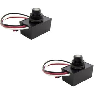 Solus SPC-688 Dusk-to-Dawn Button Sensor for Outdoor Fixtures and Lamp Posts  Auto Photocell Control, 120V, UL Listed, Black (Pack of 2)