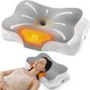 Heated Cervical Pillow for Neck Pain Relief, Ergonomic Contour Orthopedic Memory Foam Pillow for Neck Support, USB Heating with Adjustable Temp Settings (Grey)