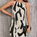 LIGHT DOT Women's Summer Dress Printed Halter Neck Mini Pleated Sundress Backless (Black, XL)