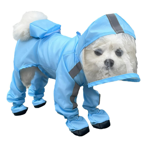 IOICYBF Dog Raincoat with Hood, Waterproof Full-Coverage Reflective Rain Jacket Quick-Drying Rain Poncho and Shoes for Small Medium Large Dogs,Blue,XL