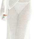 Saodimallsu Womens Crochet Cover Ups Long Sleeve Sexy Mesh Backless Knit Swimsuit Coverup Beach Maxi Dress (Medium, White)