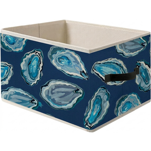 Blue Oyster Coastal Beach Storage Bins Box, Toybox for Boys Girls, Pastel Oyster Shell Ocean Foldable Baskets Organizer with Handles for Bedroom Bathroom Home Clothes Toys Books