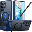 TORRAS Strong Magnetic & Seamless Stand for Samsung Galaxy S25 Ultra Case, Fit for MagSafe, Mil-Grade Drop Protection, Kickstand for Samsung Galaxy S25 Ultra Case, Translucent Back/Blue Edge
