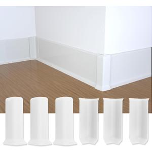 COUKIU Self Adhesive Baseboard Corner Blocks, 4inch(Width)3 Inside + 3 Outside Corners-Connector Between The Wall Base Cove Base Rubber Moulding Trim, Perfect Match for Our S100 Baseboard(White)