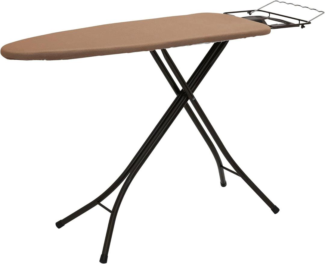Household Essentials Mega Wide Top Ironing Board, 4-Legs, Steel Top Ironing Board with Fixed Iron Rest, FiberTech Cover and Fiber Pad, Scorch and Stain Resistant, Antique Bronze Frame