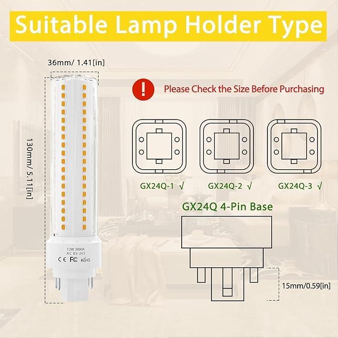 Lustaled LED Gx24q 2-Pin Base Light Bulb, 12W Gx24 PL Retrofit LED Recessed Light Natural White 4000K 26W Compact Fluorescent Lamp Replacement for Ceiling Fixtures, 2-Pack (Remove/Bypass The Ballast)
