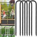 Black Trampoline Stakes Anchors High Wind 16inx10mm Galvanized U Hook 4pcs Rebar Stakes – Heavy Duty Ground Anchors for Trampoline,Yard & Inflatable,Landscape Metal Stakes for Outdoor Decorations