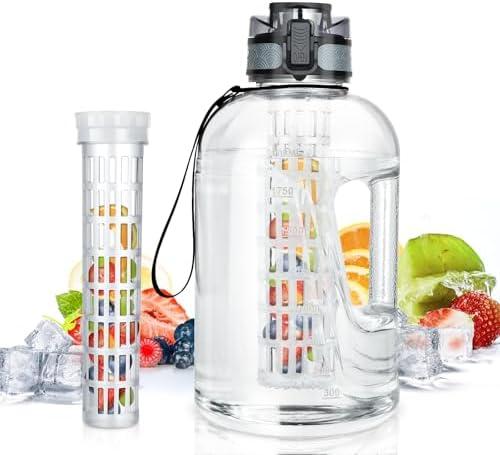 UTEBIT 74 OZ Fruit Infuser Water Bottle, Half Gallon Insulated Sports Water Bottle With Straw, 2.2L BPA Free Leak Proof Tritan Large Water Jug with Strap for Gym, Camping, Travel, Outdoor