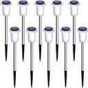 DenicMic Solar Lights Outdoor 10 Pack Waterproof 6000K Cold White LED Stainless Steel Stake Outside Lights for Yard Pathway Garden Driveway Walkway Landscape Path Lighting