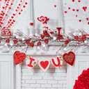 Winlyn 5.2 Ft Artificial Valentine's Day Garland Red Pink White Glitter Heart Garland with Berries for Valentine Party Holiday Wedding Festive Home Mantel Front Door Decor Dinner Table Centerpiece