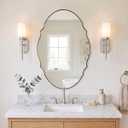 MIRRORART Brushed Nickel Scalloped Oval Mirror, 20x30'' Silver Oval Mirror