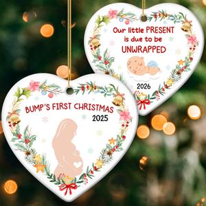 ZAGKOO Bumps First Christmas Ornament 2025 - Expecting Baby Announcement Gift for Mom Dad Grandparents Family - Pregnancy Christmas Ornament 2025 for Expecting Parents, Baby Coming Soon Ceramic Decor, Pack Of 2