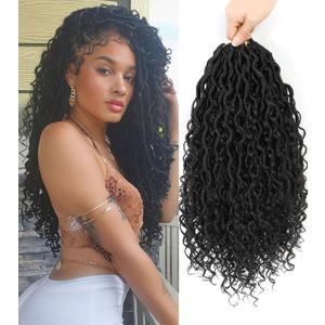 Col Bling Goddess Locs Crochet Hair for Black Women 14 Inch, 8 Packs Faux Locs Crochet Hair, Boho Style Locs, River Locs Hair with Curly Ends (14Inch, 1B, 8Packs),Black, Purple and Brown Colors