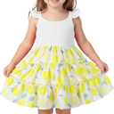 Toddler Girl Summer Dress Kids Sleeveless Holiday Hawaiian Dress Printed Ruffle Sundress Tiered Boho Beach Dresses (3-4T, Yellow)