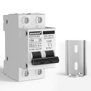 DC Solar Panels Disconnect Switch 16 Amp Solar Shut Off Switch 12V-400V 2 Poles Small Miniature Circuit Breaker for PV Homes, AC 110V DIN Rail MCB
