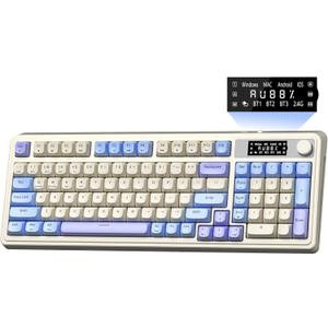 AULA S99 Pro Gaming Keyboard, Cute Creamy Keyboard with Number Pad Smart Screen, Tri-Mode Bluetooth/2.4G/USB-C Computer Keyboards, Media Knob Custom RGB Backlit Feel for MAC Xbox PC Gamer - Purple