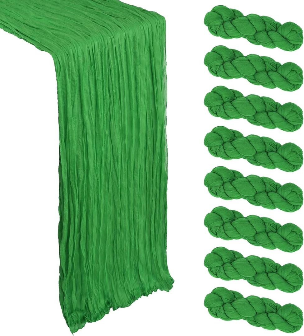 8 Pack Green Cheesecloth Table Runner 10Ft Gauze Cheese Cloth Table Runner 120 Inch Boho Sheer Sheer Rustic Fabric for Christmas Party Decor Baby Shower Wedding Home Holiday Decoration