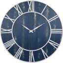 Rustic Large Decorative Wall Clock with White Metal Frame & Navy Blue Wood (30-inch)