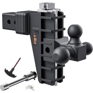Adjustable Trailer Hitch, Tri-Ball (1-7/8" x 2" x 2-5/16") Drop Hitch, Fits 2.5-Inch Receiver, 6 Inch Drop Hitch, 18500 LBS GTW-Class 3 Tow Hitch for Heavy Duty Truck, Black, Solid Ball Mount