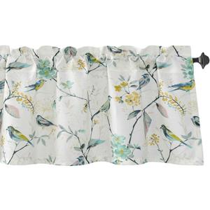 VOGOL Birds Pattern Valances for Windows of Kitchen, Floral and Birds Print Linen Textured Valance for Small Windows, Rod Pocket, 52 x 14, One Panel