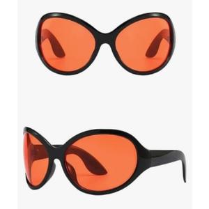 Feisedy Y2K Oversized Oval Sunglasses with Red and Yellow Lenses