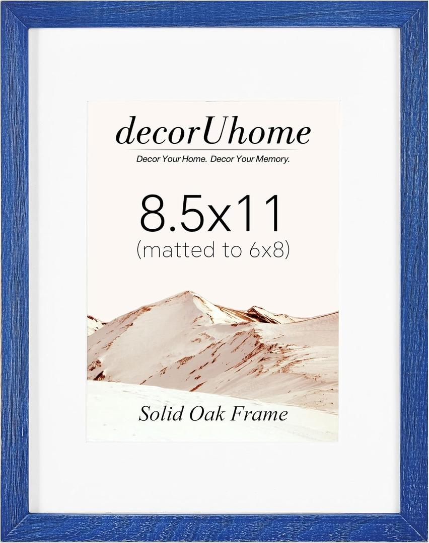 decorUhome Solid Oak Wood 8.5 by 11 Picture Frame Blue, 8.5x11