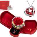 Preserved Real Red Rose with Necklace Forever Flowers Rose Valentines Day Gifts for Her Wife Girlfriend Women Mom Grandma on Valentines Mothers Day Sweetest Day Christmas Anniversary Romantic-Red