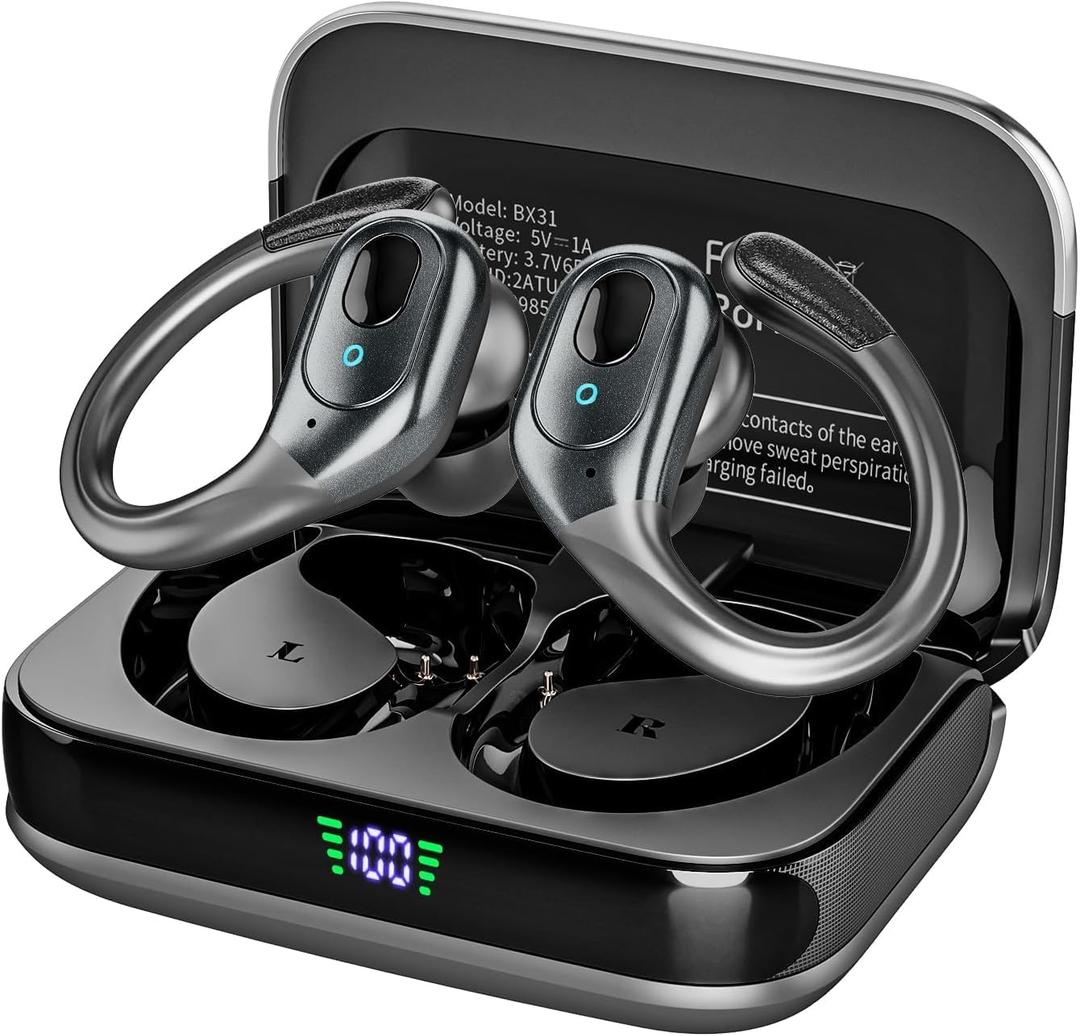 Wireless Earbuds Bluetooth 5.3, 75Hrs Playtime IP7 Waterproof Sports Headphones, Secure Fit Ear Hooks with LED Display, ENC Mic for Running/Gym, Compatible iOS/Android