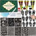 191 Pcs Temporary Tattoo Stencils Kit with 6 Tattoo Cones (2 Black, 2 Brown, 2 Dark Red), White Tattoo Outline Pen, Cotton Swabs & Towel | Perfect for Adults, Teens, Beginners, Family Fun & Parties