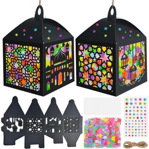 Cinrobiye 16Set Ramadan Suncatchers Craft Kits Eid Mubarak Ornaments Lanterns Arts and Crafts Kit for DIY Eid Islamic Classroom Home Projects Art Activities Religious Hanging Ornament Decoration