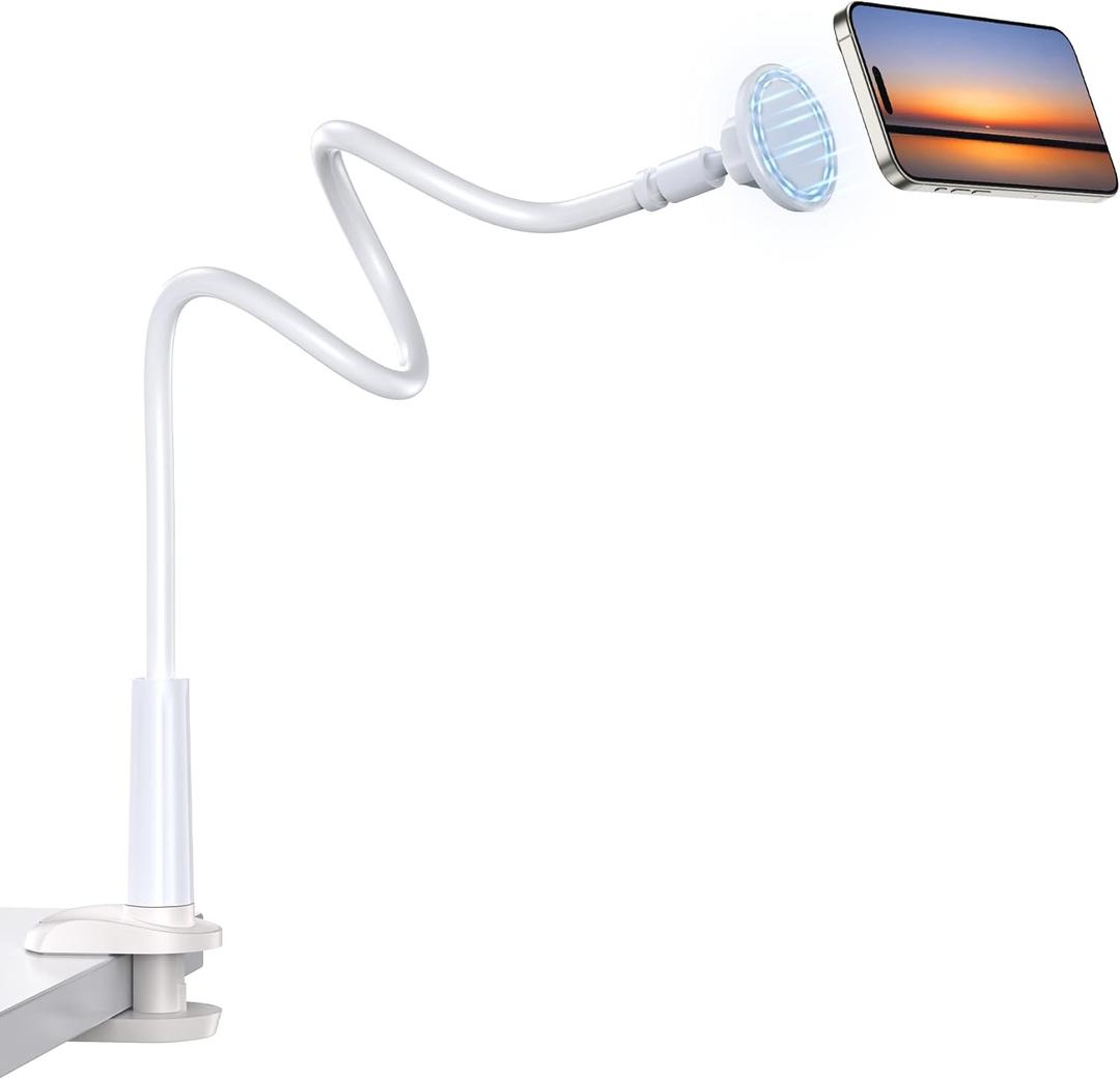 Magnetic Gooseneck Phone Holder Mount for iPhone 17/16/15/14/13/12 - Magnetic Stand Tabletop Clamp 360Rotation Adjustable for Office/Home Compatible with iPhone 17 16 15 14 13 12 Mini Plus Pro Max