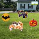 Yard Expressions 4pc Spooky Happy Halloween Yard Signs with Stakes - Easy to Install Halloween Yard Sign - Large 16" Waterproof Halloween Sign Yard  Durable, Reusable & Colorful Happy Halloween Lawn Sign