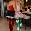 Moon Wood Womens Thigh High Socks Striped Knee High Socks Extra Long Cotton Knit Over the Knee Socks for Halloween (S)