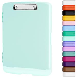 Piasoenc Clipboard with Storage, 8.5 x 11 Organization Box with Pen Holder and A4 Legal Paper Folder, Folio & Side-Opening, Low Profile Clip,for Nurses,Teachers, Size 14 x 9.6 x 1.2 in, Blue