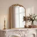 Vintage Mirror, 30" X 19" Gold Arched Antique Baroque Mirror