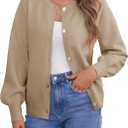 Saodimallsu Womens Button Down Cardigan Sweaters Crew Neck Long Sleeve Open Front Loose Fall Soft Knit Sweater Coats (Medium, Khaki)