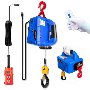 Electric Hoist Winch 1100lbs,Portable Winch with Manual,Wire and Wireless Remote Control,110V Power Winch Crane,forGarage,Factories,Warehouses(Blue)
