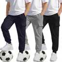 3 Pack Boys' Cargo Sweatpants Kids Casual Joggers Pants with Pockets Elastic Waist Track Cuffed Athletic Pant 5-14Y