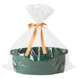 Small Woven Gift Basket Empty with Bag & Ribbon - Gifts for Mom, Baby Shower, Birthdays & Raffle - Cotton Rope Storage Basket for Dog Toys or Shelf - 12"x8"x5", Green