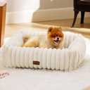 Bedsure Cute Dog Bed for Small Medium Dogs - Washable Furry Puppy Beds, Rectangle Orthopedic Corduroy Fleece Pet Beds with Removable Zipper Cover, 25x21x7inches, Cream