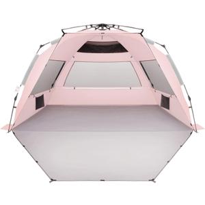 Oileus XX-Large Pop Up Beach Tent Sun Shelter for 5-6 Person Portable Sun Shade Instant Tent for Beach with Carrying Bag, Stakes, 6 Sand Pockets, Anti UV for Fishing Hiking Camping Pink