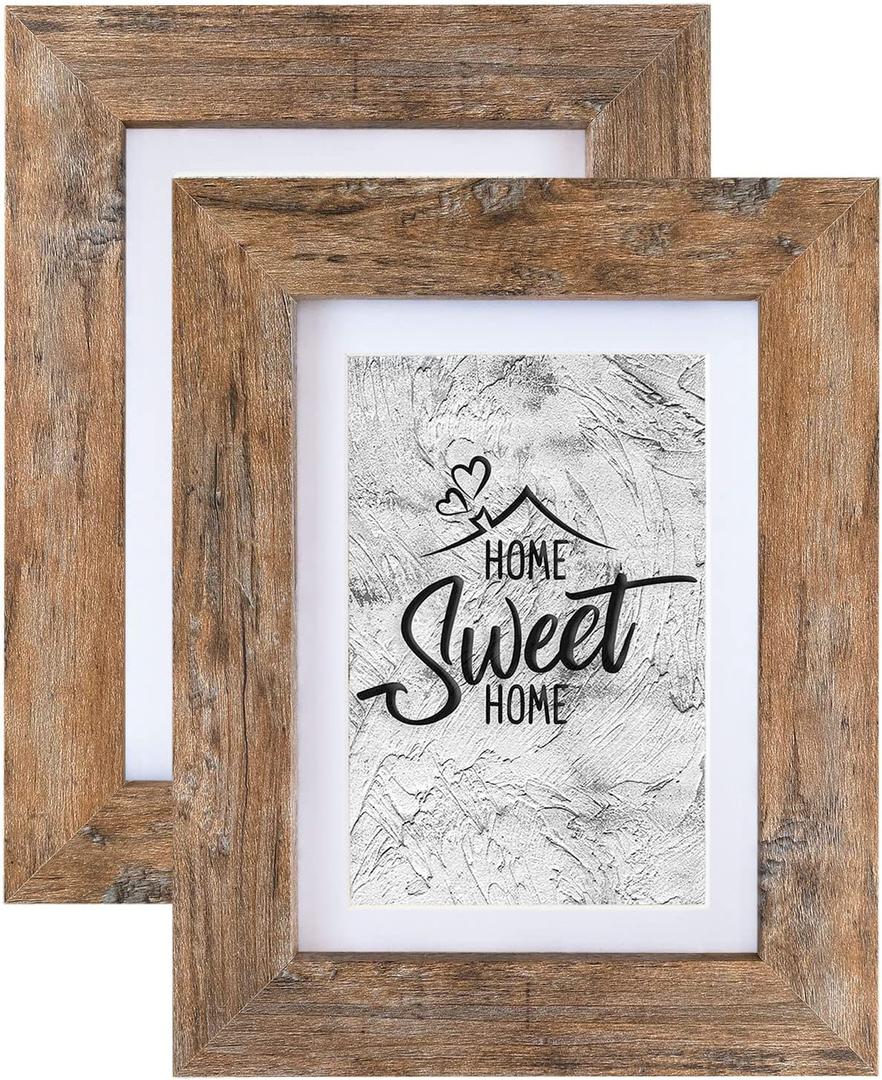 2 x Califortree Rustic Brown 5x7 Picture Frame - Display Photos 4x6 with Mat or 5x7 Without Mat - HD Glass Inside, Wall and Tabletop - Set of 2