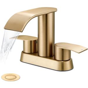 Ultimate Unicorn Bathroom Faucet for Sink Champagne Bronze, 4 Inch Bathroom Faucet for 3 Hole or 2 Hole, 2 Handle Waterfall Faucets with Pop up Drain, Centerset Faucets for RV Counter