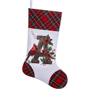 20 Inch Personalized Christmas Stockings,Cardinal Design, Initial Monogram Stockings for Fireplace Hanging Decor, Family, Letter A